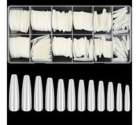 woshilaoDS 240 pcs Faux Ongles Naturels, Forme Trapèze Extra Longs Capsules Tips, Ongles Press-On Complète Couverture, Pointes de Ballerine, Bout d'Ongles Français pour Salon de Manucure DIY Nail Art
