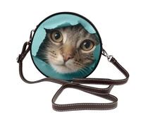 Woshuwo Adorable sac à bandoulière rond en cuir avec motif chat qui regarde d'un trou pour femme