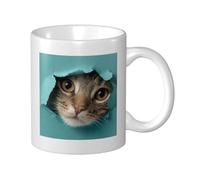 Woshuwo Adorable tasse en céramique avec motif chat qui regarde d'un trou, tasse à café élégante pour la maison et le bureau, 325 ml