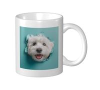 Woshuwo Adorable tasse en céramique avec motif chien qui regarde d'un trou, tasse à café élégante pour la maison et le bureau, 325 ml
