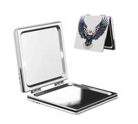 Woshuwo Aigle à tête blanche avec ailes de drapeau américain Miroir de maquillage de voyage double face en cuir PU portable compact grossissant de poche
