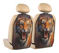 Woshuwo Angry Roaring Tiger Lot de 2 tapis de protection pour siège arrière de voiture avec poches de rangement pour protéger de la saleté, de la boue et des rayures