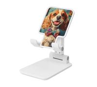 Woshuwo Beagle Happily wearing Bow Tie Support pliable pour téléphone portable Angle réglable Hauteur Bureau Portable Support de téléphone portable Compatible avec tous les smartphones Blanc