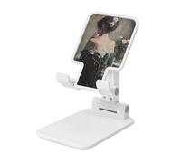 Woshuwo Beautiful Woman In Green Dress Support de téléphone portable pliable Angle réglable Hauteur Bureau Portable Support de téléphone portable Compatible avec tous les smartphones Blanc