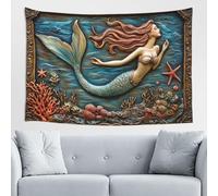 Woshuwo Belle tapisserie sirène natation art mural pour chambre à coucher, salon, dortoir, tapisserie esthétique moderne pour fêtes 152,4 x 101,6 cm
