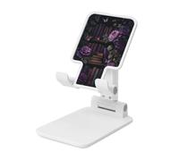 Woshuwo Bibliothèque vintage avec roses violettes foncées - Support pliable pour téléphone portable - Angle réglable - Hauteur réglable - Compatible avec tous les smartphones - Style blanc