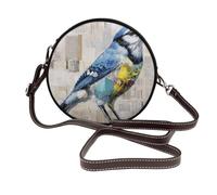 Woshuwo Blue Bird Collage Journal Graffiti Femmes Rond Sac à bandoulière en cuir Sac à main