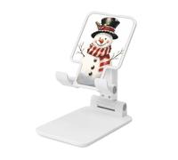 Woshuwo Bonhomme de neige souriant avec chapeau haut-de-forme noir, support pliable pour téléphone portable, angle réglable, support de bureau portable compatible avec tous les smartphones, style