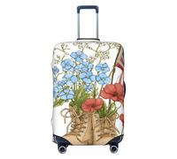 Woshuwo Bottes militaires marron clair fleur rouge coquelicots housses élastiques pour bagages de voyage anti-poussière résistant aux rayures pour valises 55,9 à 61 cm