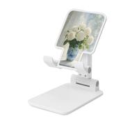 Woshuwo Bouquet de roses blanches dans un vase en porcelaine, support pliable pour téléphone portable, angle réglable, support de bureau portable compatible avec tous les smartphones, style blanc