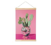 Woshuwo Cactus de Barbarie dans un pot de fleurs disco en lin à suspendre, art mural en lin, œuvre d'art moderne, décoration de ferme, 40 x 60 cm