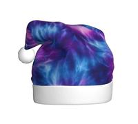 Woshuwo Chapeau de Père Noël Abstrait Bleu Violet Motif Tie-Dye Chapeau de Noël pour Adulte Chapeau de Noël Nouveauté