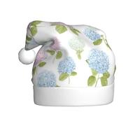 Woshuwo Chapeau de Père Noël Hortensias Aquarelle Bleu Pastel Rose Vert Adulte Chapeau de Noël Nouveauté Chapeau de Noël