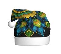 Woshuwo Chapeau de Père Noël indien coloré motif mandala bleu vert pour adulte