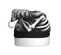 Woshuwo Chapeau de Père Noël pour adulte Motif chat tigré embrassant le petit squelette