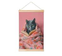 Woshuwo Chat bleu russe lisant un livre en lin à suspendre, art mural en lin, œuvre d'art moderne, décoration de ferme, 40 x 60 cm