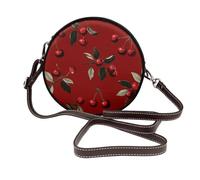 Woshuwo Cherries on Red Print Sac à bandoulière rond en cuir pour femme
