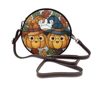 Woshuwo Citrouilles portant des lunettes et des chapeaux de sorcière Sac à bandoulière rond en cuir pour femme
