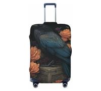 Woshuwo Crow on an Old Wooden Crate Housse de bagage de voyage gothique élastique résistant à la poussière et aux rayures pour valise de 55,9 à 61 cm