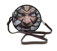 Woshuwo Crushing Through Brick Wall Angry Face Sac à bandoulière rond en cuir pour femme