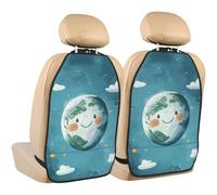 Woshuwo Cute Planet Earth Lot de 2 tapis de protection pour siège arrière de voiture avec poches de rangement pour protéger de la saleté, de la boue et des rayures