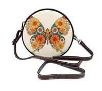 Woshuwo Daisy Fall Flowers Butterfly Boho Sac à bandoulière rond en cuir pour femme