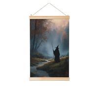 Woshuwo Dark Fantasy Old Witch In Forest Peinture à suspendre en lin Décoration murale en lin Œuvre d'art moderne Décoration de ferme 40 x 60 cm