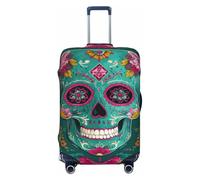 Woshuwo Day of the Dead Festival Skull Green Elastic Travel Bagages Covers Dustproof Resistant Scratch Case Protector Fit 55-61 Inch