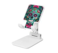 Woshuwo Day of the Dead Festival Skull Green Support de téléphone portable pliable Angle réglable Hauteur Bureau Portable Support de téléphone portable Compatible avec tous les smartphones Blanc