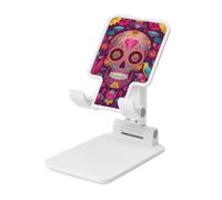 Woshuwo Day of the Dead Festival Skull Pink Support de téléphone portable réglable Angle réglable Compatible avec tous les smartphones Blanc