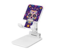 Woshuwo Day Of The Dead Festival Support de téléphone portable pliable en forme de crâne et fleur Angle réglable Hauteur de bureau Portable Compatible avec tous les smartphones Blanc