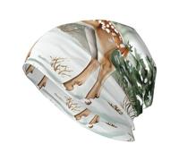 Woshuwo Deer and Fawn in The Snow Bonnet unisexe tricoté chaud et souple Noir