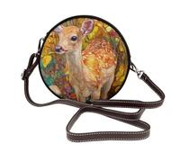 Woshuwo Deer In The Forest Sac à bandoulière rond en cuir pour femme