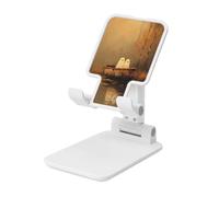 Woshuwo Deux fantômes mignons dans un bateau à rames en bois - Support pliable pour téléphone portable - Angle réglable - Hauteur réglable - Compatible avec tous les smartphones - Blanc