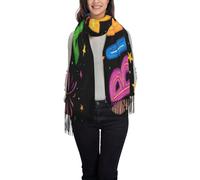 Woshuwo Écharpe chaude à franges pour femme Motif feux d'artifice Inscription Happy Birthday With Stars