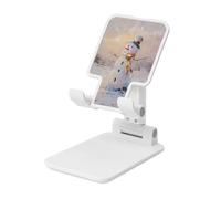 Woshuwo Élégant bonhomme de neige sur un champ enneigé, support de téléphone portable abstrait pliable à angle réglable, support de bureau portable compatible avec tous les smartphones, blanc