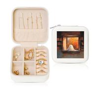 Woshuwo Étui à bijoux de voyage en cuir synthétique avec fantôme mignon sur le rebord de la fenêtre pour bagues, boucles d'oreilles, pendentifs, colliers pour filles et femmes