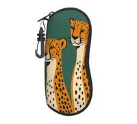 Woshuwo Étui à lunettes portable avec deux léopards sur fond vert