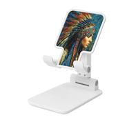 Woshuwo Fantasy Native Woman Coiffe à plumes pliable Support de téléphone portable Angle réglable Hauteur Bureau Portable Support de téléphone portable Compatible avec tous les smartphones Blanc Style