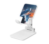 Woshuwo Fantasy Wolf In Snowy Mountain Peaks Support de téléphone portable pliable Angle réglable Hauteur Bureau Portable Support de téléphone portable Compatible avec tous les smartphones Blanc