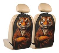 Woshuwo Funny Tiger Lot de 2 protections de siège arrière de voiture avec poches de rangement pour protéger de la saleté, de la boue et des rayures