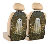 Woshuwo Ghost In Field Of Wild Flowers Lot de 2 tapis de protection pour siège de voiture avec poches de rangement pour protéger de la saleté, de la boue et des rayures