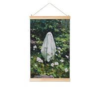 Woshuwo Ghost In The Garden Peinture à suspendre en lin Motif fleurs blanches Décoration murale 40 x 60 cm