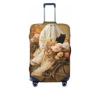 Woshuwo Ghost Riding Old Bicycle Colorful Flowers Black Cat Housse de voyage élastique anti-poussière et anti-rayures pour valises de 55,9 à 61 cm