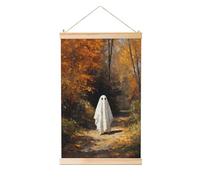 Woshuwo Ghost Walking Autumn Forest Path Linen Hanging Painting, Linen Wall Art Piece Modern Artwork Farmhouse Decor 40x60 Cm