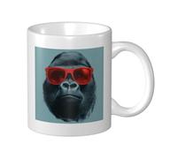 Woshuwo Gorilla Tasse à café élégante en céramique portant des lunettes de soleil rouges pour la maison et le bureau 325 ml
