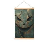 Woshuwo Green Evil In Luxury Light Dark Green Marble Linen Hanging Painting, Linen Wall Art Piece Modern Artwork Farmhouse Decor 40 x 60 cm