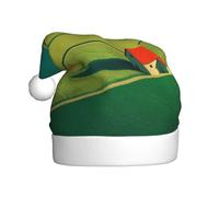 Woshuwo Green Field With A Single House Santa Hat Adult Christmas Headwear Novelty Christmas Hat