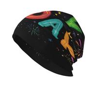 Woshuwo Happy Birthday with Stars Fireworks Cartoon Beanie Hat Unisex Knitted Hat Warm Slouchy Skull Cap Black