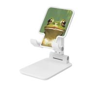 Woshuwo Happy Green Frog Support de téléphone portable pliable à angle réglable en hauteur Compatible avec tous les smartphones Blanc